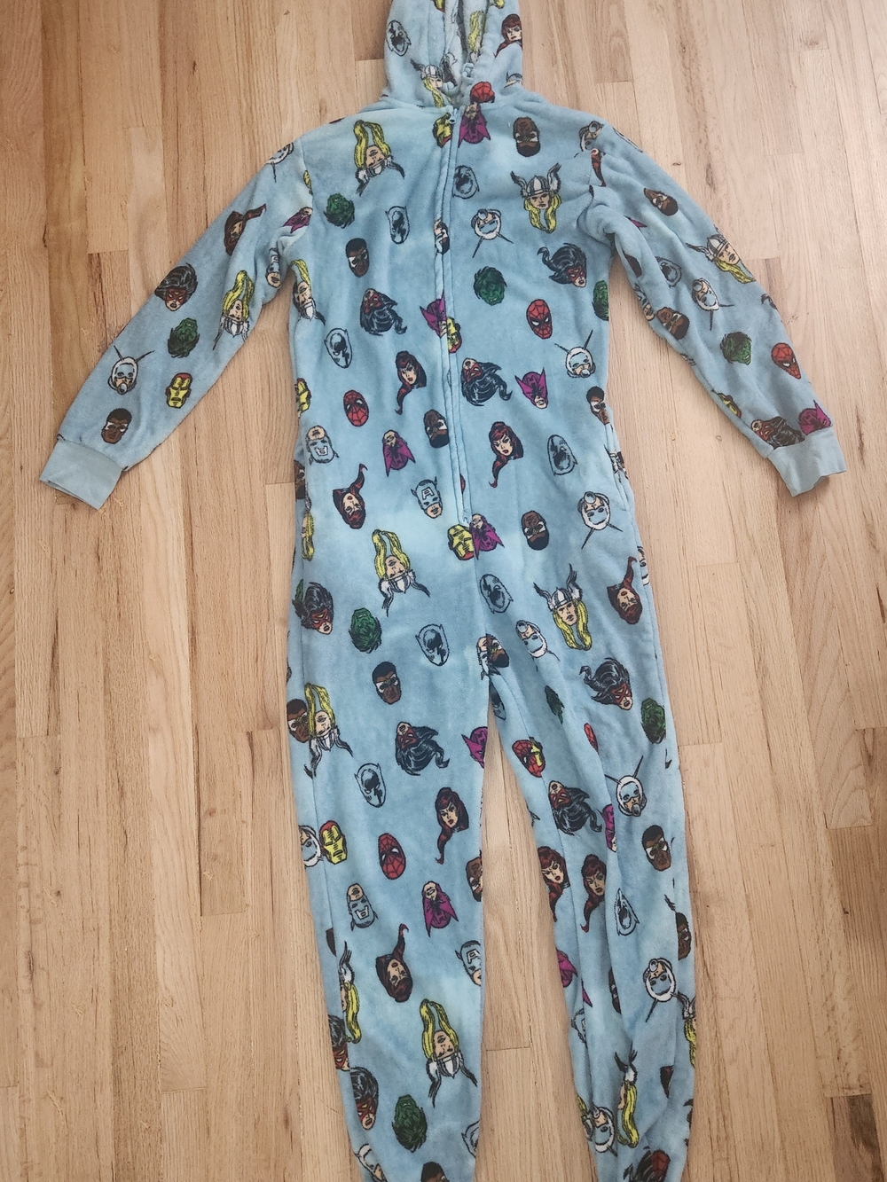 MARVEL Avengers Superheroes Plush Hooded Onesie Pajamas Light Blue Sizes XL & M